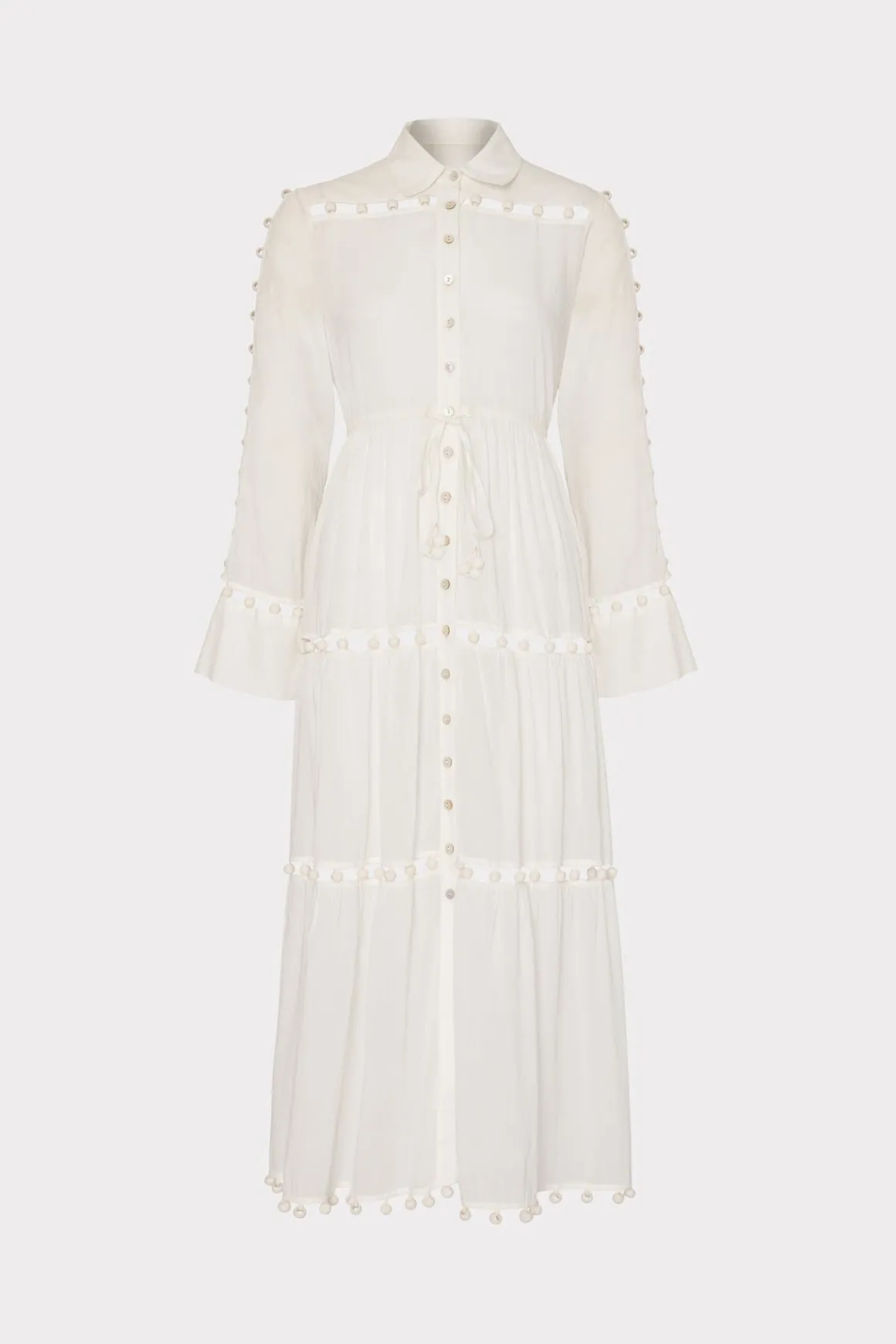 MILLY Cover-Ups-Beaded Cotton Voile Cover-Up Dress White