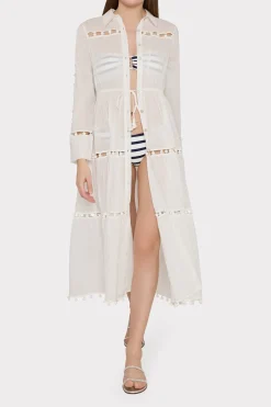 MILLY Cover-Ups-Beaded Cotton Voile Cover-Up Dress White