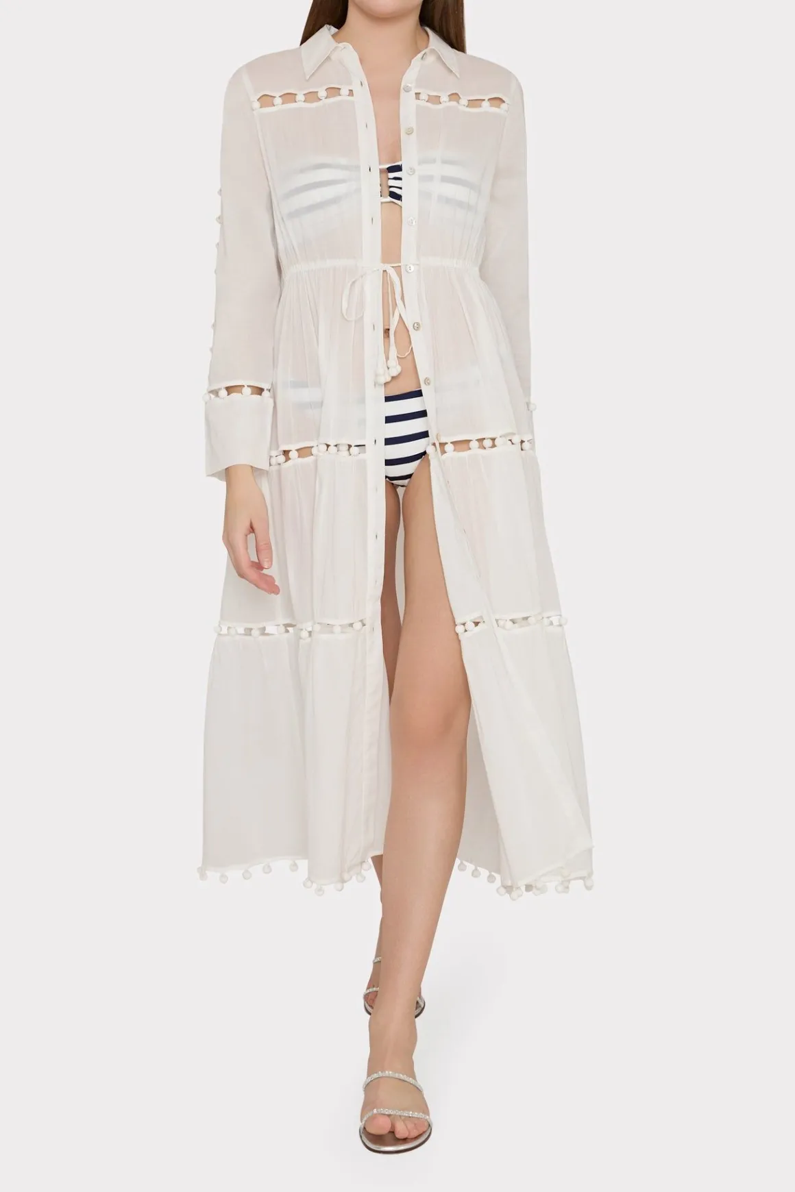 MILLY Cover-Ups-Beaded Cotton Voile Cover-Up Dress White