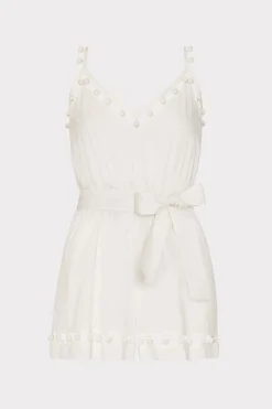 MILLY Cover-Ups-Beaded Cotton Voile Romper White