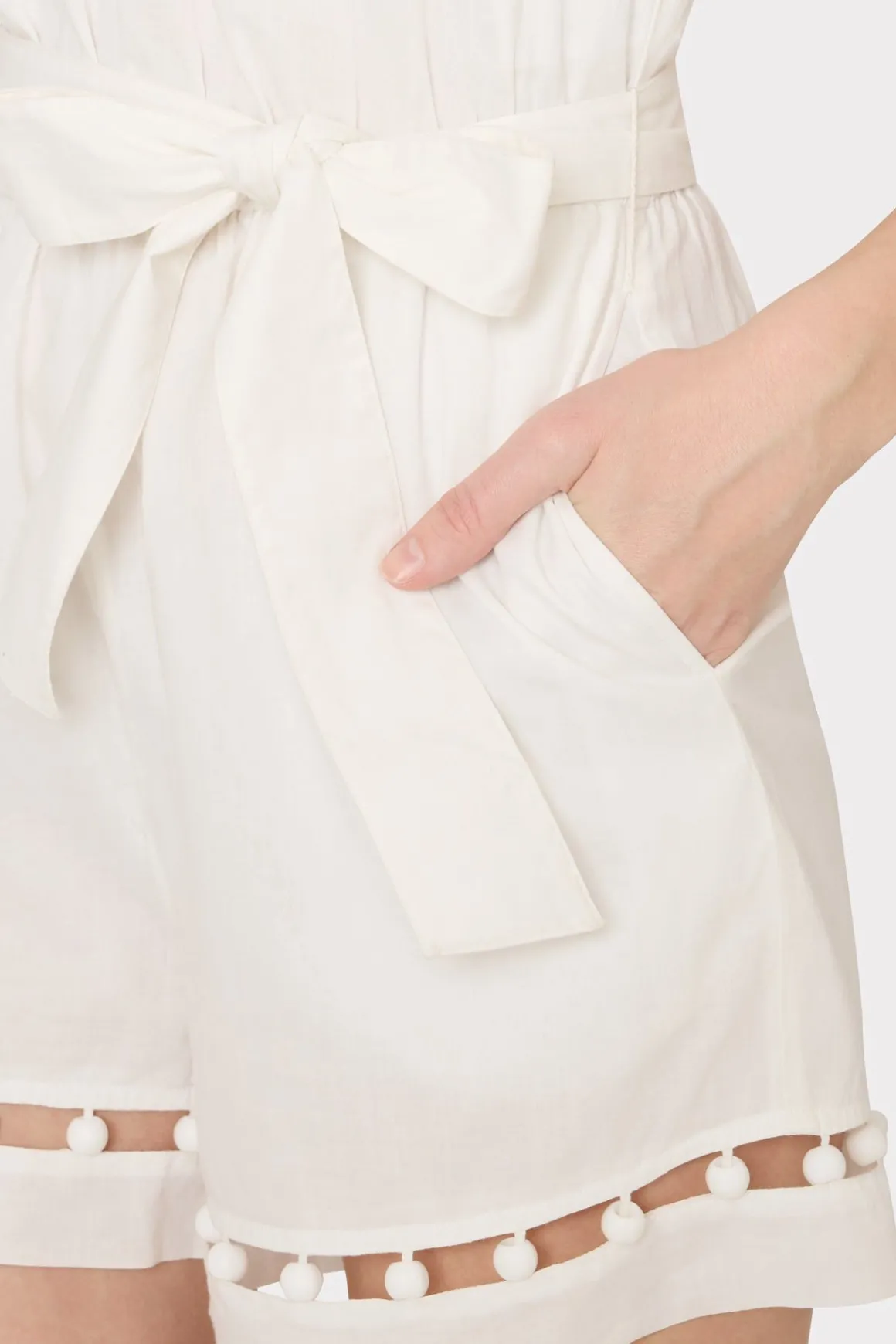 MILLY Cover-Ups-Beaded Cotton Voile Romper White