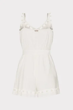 MILLY Cover-Ups-Beaded Cotton Voile Romper White