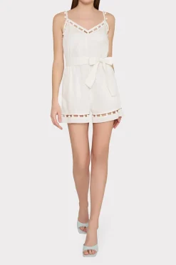 MILLY Jumpsuits & Rompers-Beaded Cotton Voile Romper White