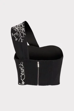 MILLY Tops-Beaded Embroidery Top Black