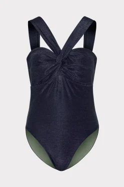 MILLY One Piece Swimsuits-Betsy Bandeau Shimmer One Piece Navy