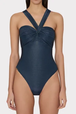 MILLY One Piece Swimsuits-Betsy Bandeau Shimmer One Piece Navy