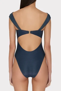 MILLY One Piece Swimsuits-Betsy Bandeau Shimmer One Piece Navy