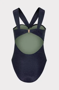 MILLY One Piece Swimsuits-Betsy Bandeau Shimmer One Piece Navy