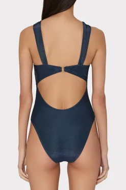 MILLY Jumpsuits & Rompers-Betsy Bandeau Shimmer One Piece Navy