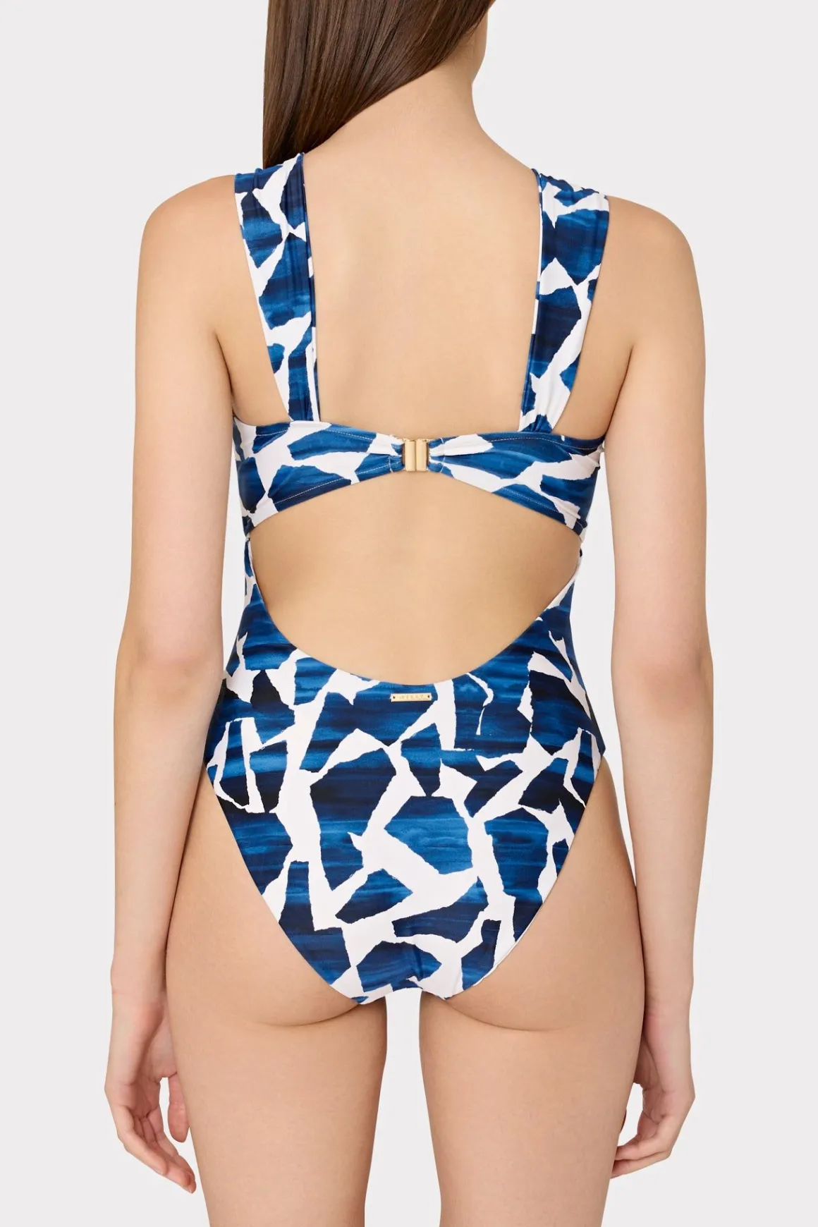 MILLY One Piece Swimsuits-Betsy Ocean Puzzle Bandeau One Piece Navy Multi