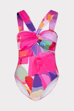MILLY One Piece Swimsuits-Betsy Rainbow Waterfall Draped Bandeau One Piece Multi