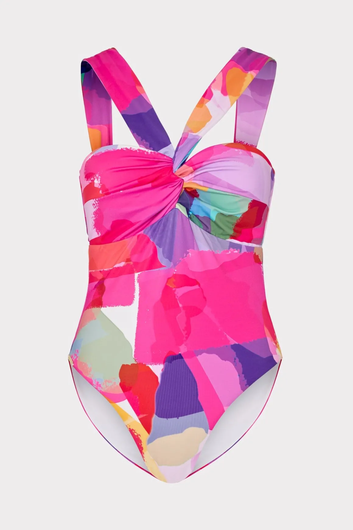 MILLY One Piece Swimsuits-Betsy Rainbow Waterfall Draped Bandeau One Piece Multi