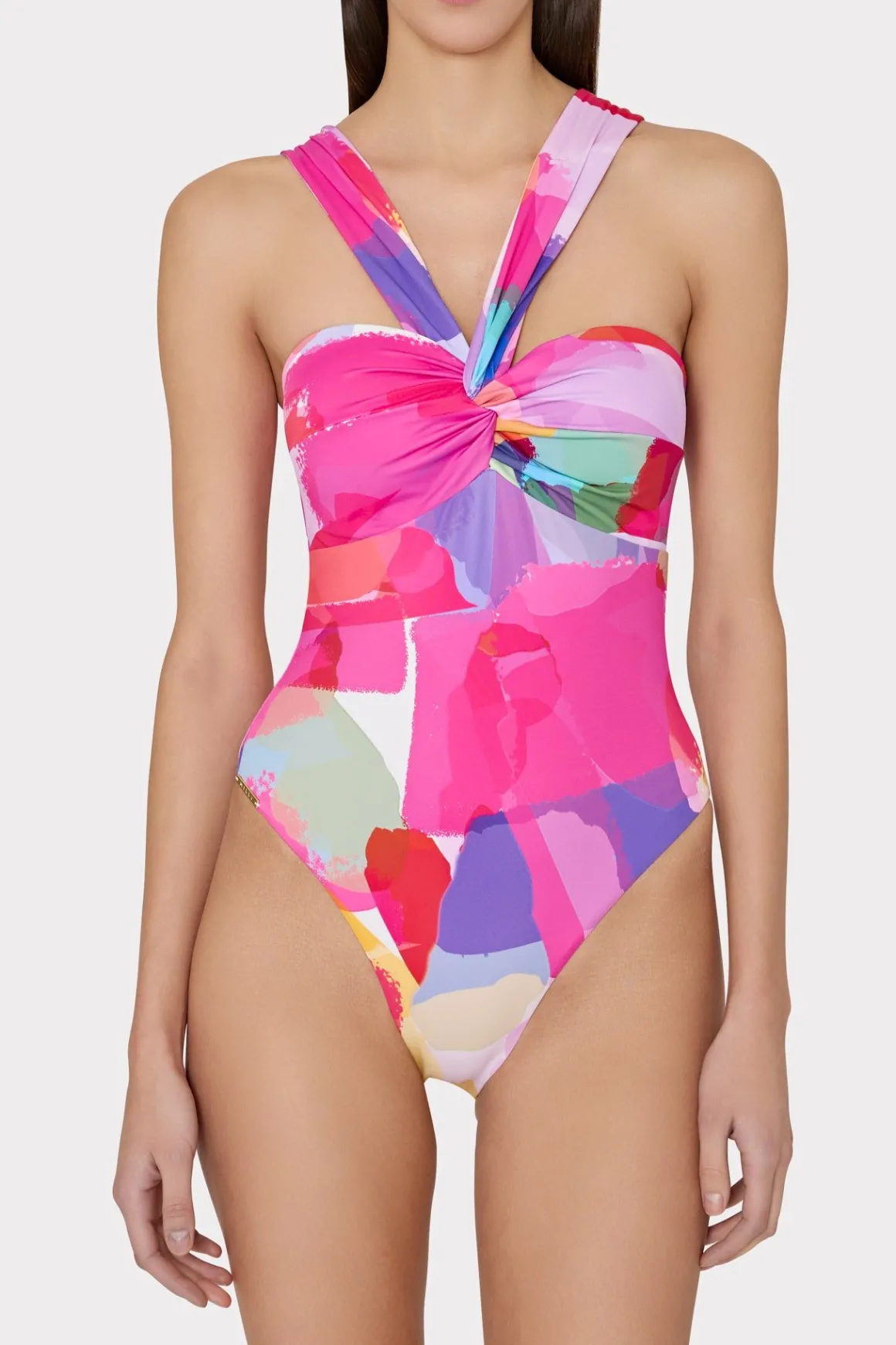 MILLY One Piece Swimsuits-Betsy Rainbow Waterfall Draped Bandeau One Piece Multi