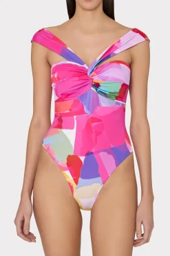 MILLY One Piece Swimsuits-Betsy Rainbow Waterfall Draped Bandeau One Piece Multi