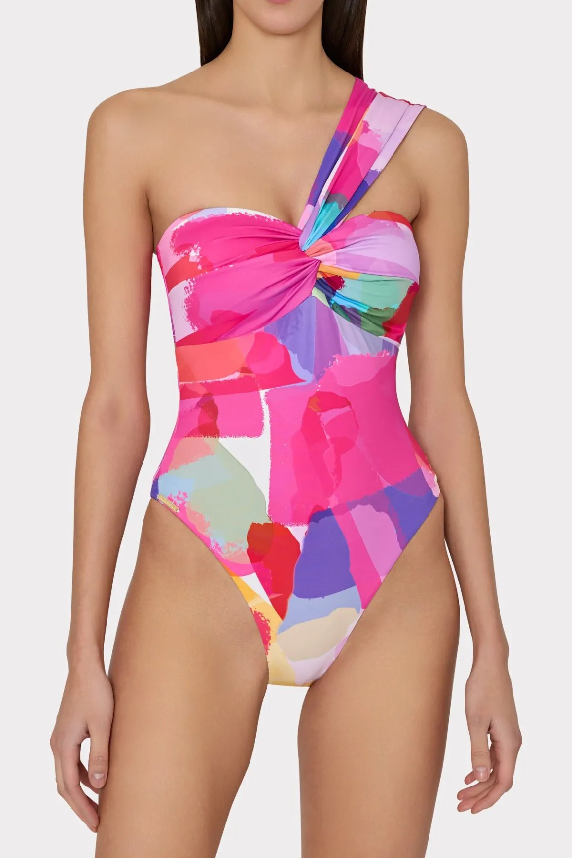 MILLY One Piece Swimsuits-Betsy Rainbow Waterfall Draped Bandeau One Piece Multi