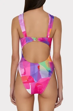 MILLY One Piece Swimsuits-Betsy Rainbow Waterfall Draped Bandeau One Piece Multi