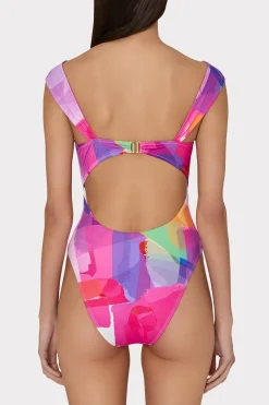MILLY One Piece Swimsuits-Betsy Rainbow Waterfall Draped Bandeau One Piece Multi