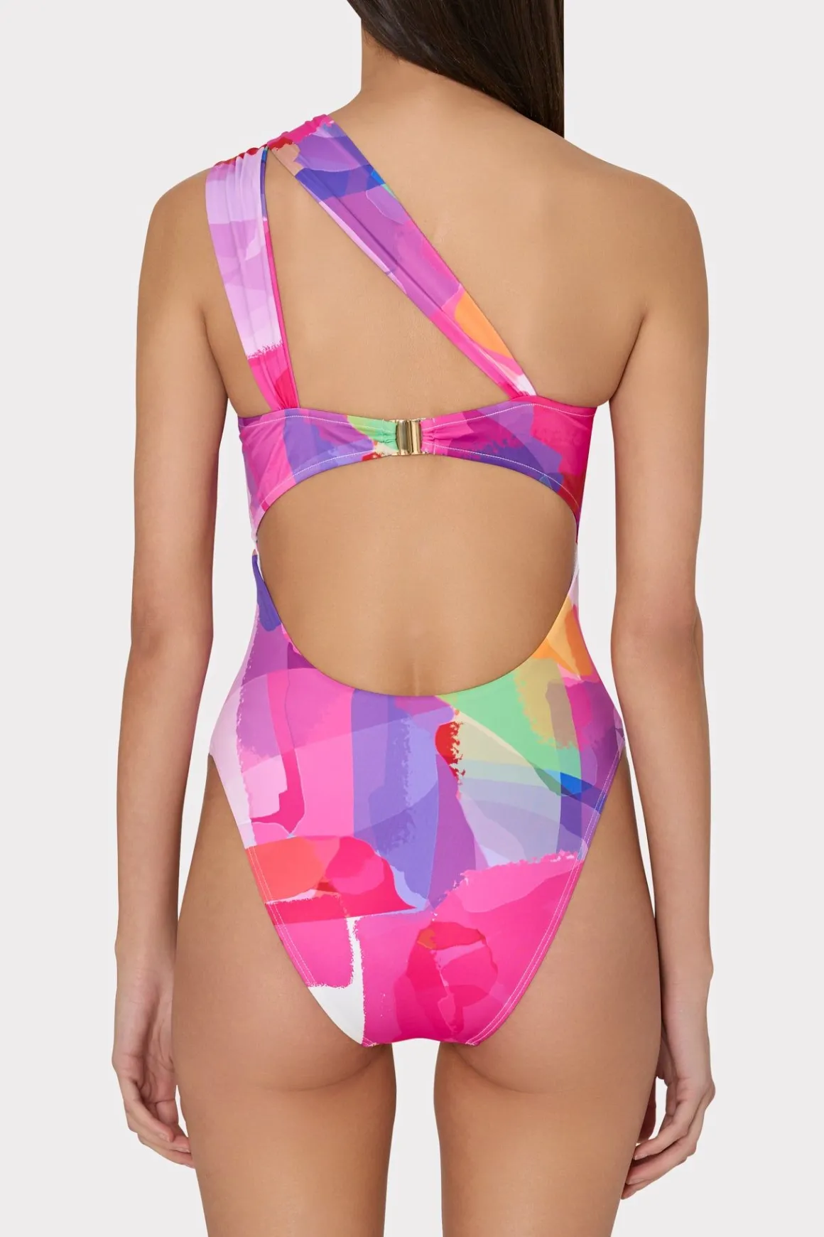 MILLY One Piece Swimsuits-Betsy Rainbow Waterfall Draped Bandeau One Piece Multi