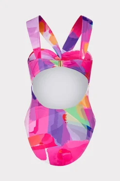 MILLY One Piece Swimsuits-Betsy Rainbow Waterfall Draped Bandeau One Piece Multi