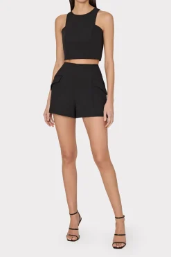 MILLY Matching Sets-Cady Sleeveless Crop Top Black