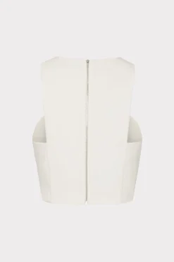 MILLY Tops-Cady Sleeveless Crop Top Ecru