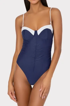 MILLY Jumpsuits & Rompers-Color Block Ruched One Piece Navy/White