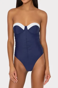 MILLY Jumpsuits & Rompers-Color Block Ruched One Piece Navy/White