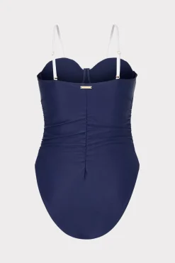 MILLY One Piece Swimsuits-Color Block Ruched One Piece Navy/White