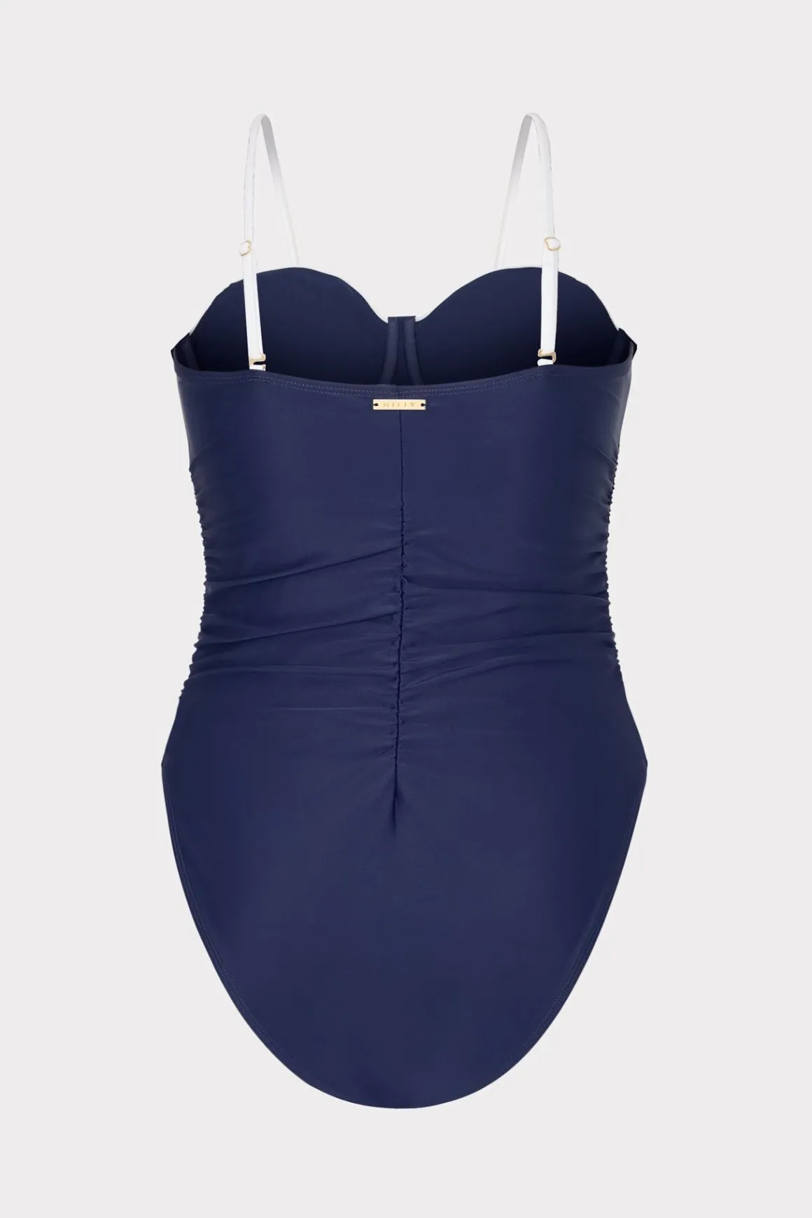 MILLY One Piece Swimsuits-Color Block Ruched One Piece Navy/White