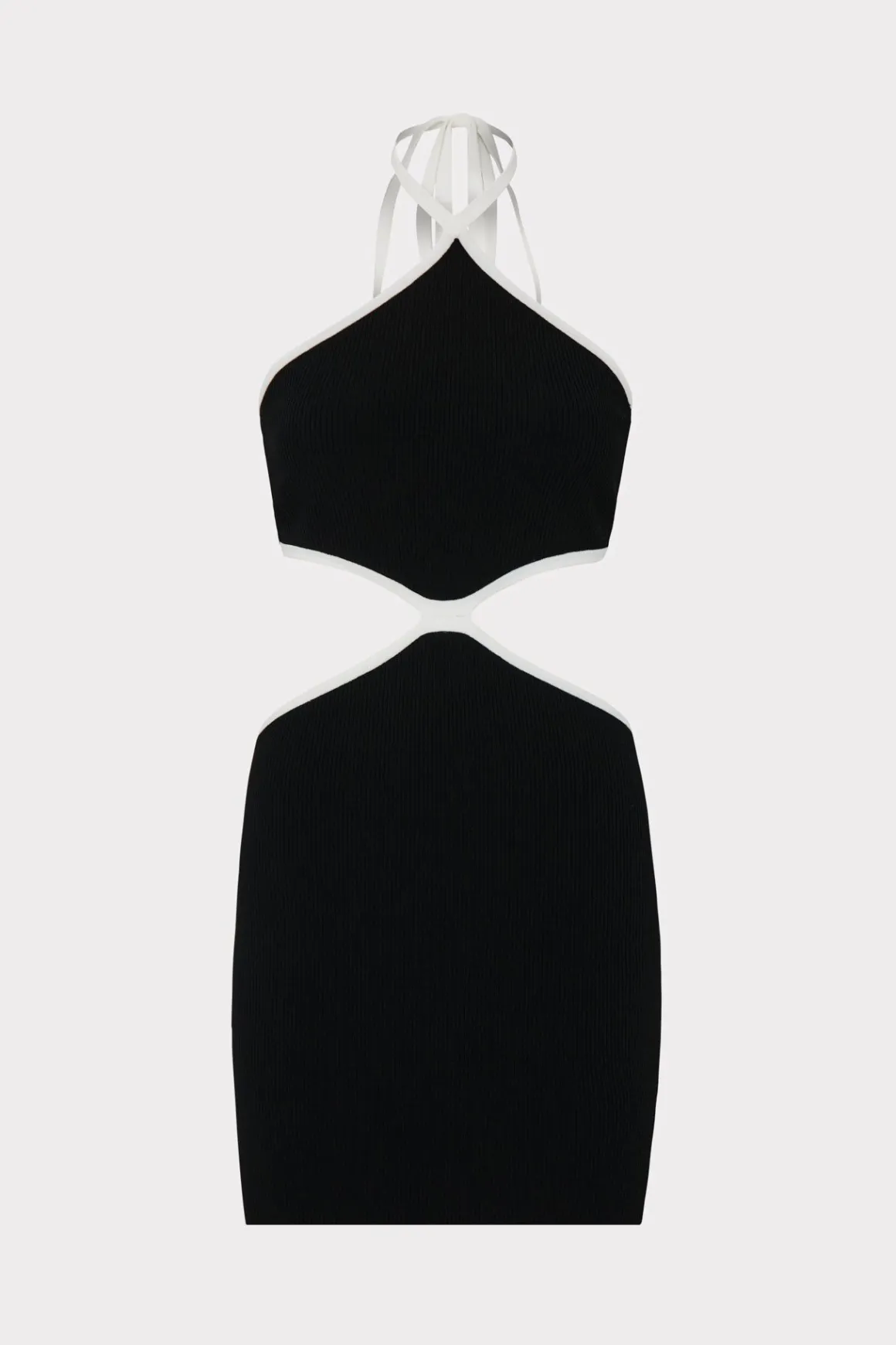 MILLY Sundresses-Contrast Trim Halter Mini Dress Black/Ecru
