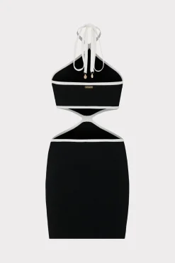 MILLY Sundresses-Contrast Trim Halter Mini Dress Black/Ecru