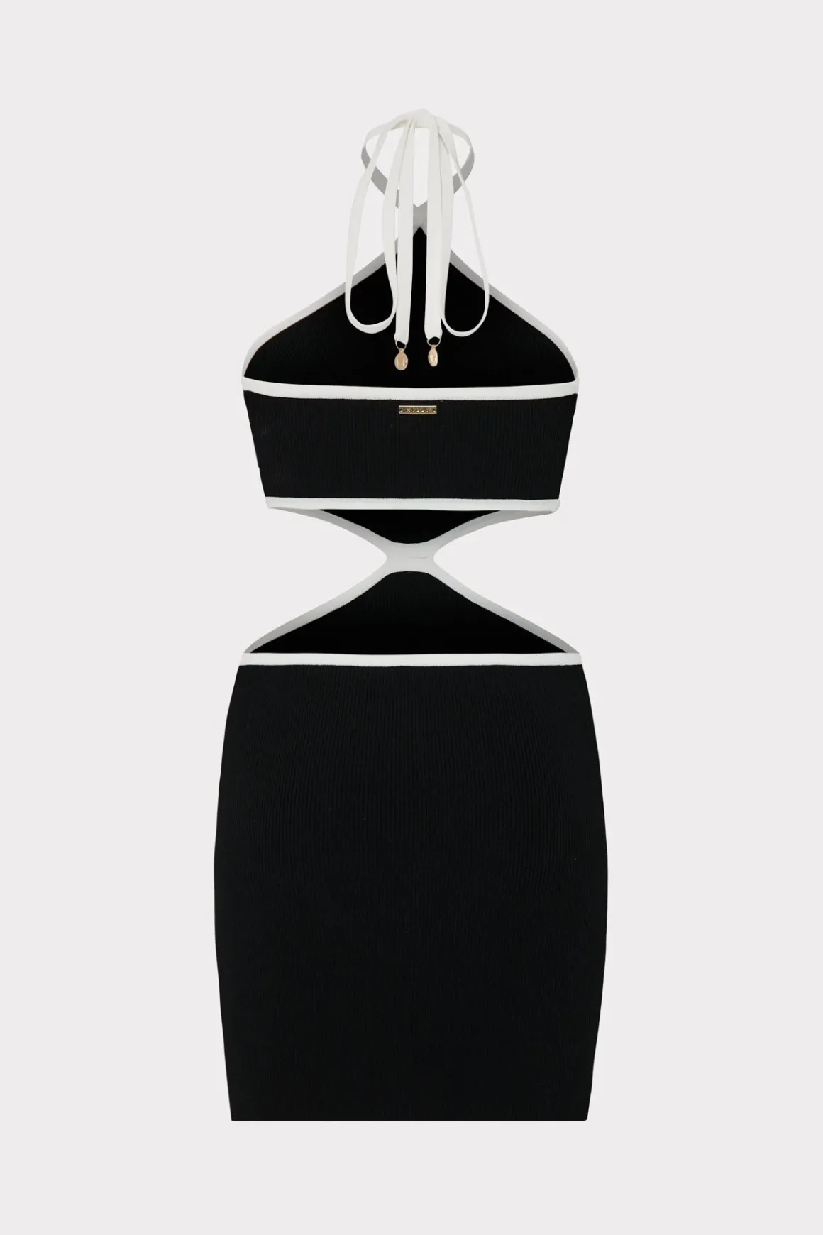 MILLY Sundresses-Contrast Trim Halter Mini Dress Black/Ecru