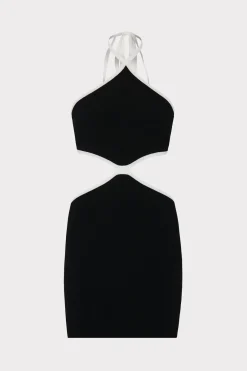 MILLY Little Black Dresses-Contrast Trim Halter Mini Dress Black/Ecru