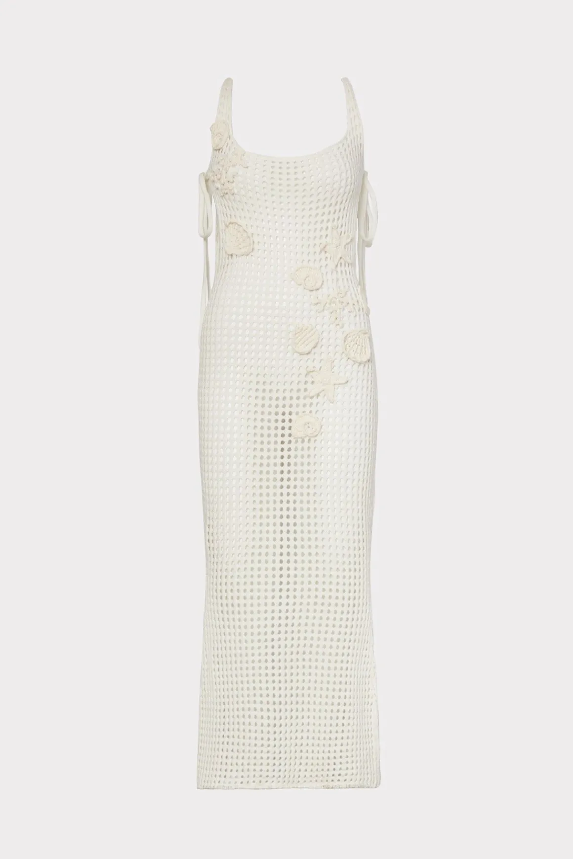MILLY Cover-Ups-Cover-Up Dress With Seashell Crochet Trim Ecru