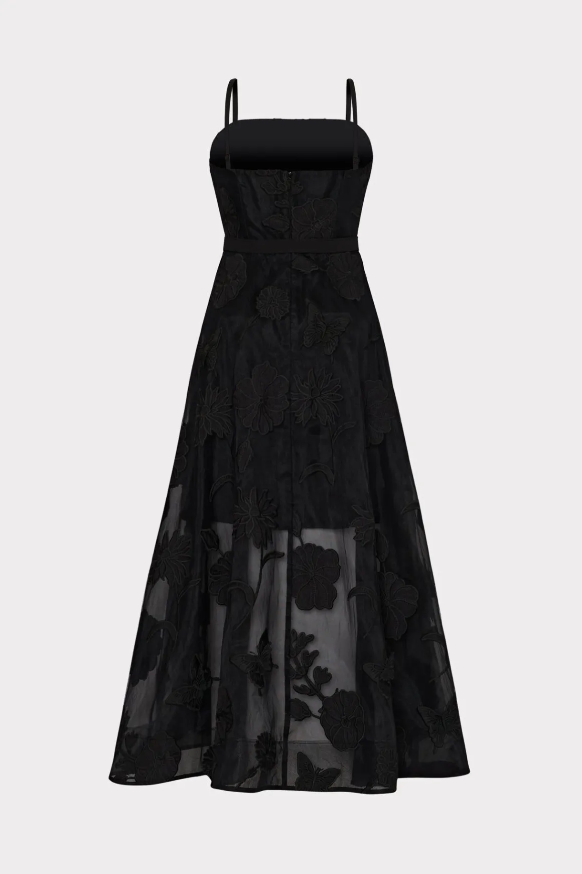MILLY Cocktail Dresses-3D Butterfly Embroidery Spaghetti Strap Dress Black