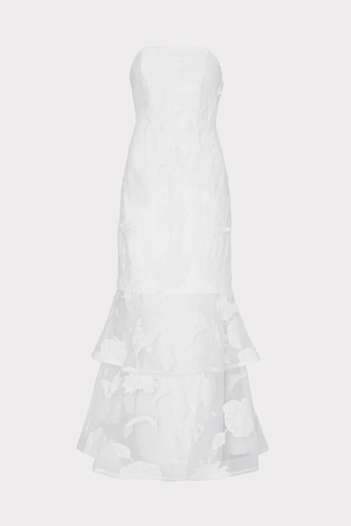 MILLY Maxi Dresses-3D Butterfly Embroidery Strapless Dress White
