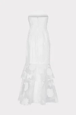 MILLY Maxi Dresses-3D Butterfly Embroidery Strapless Dress White