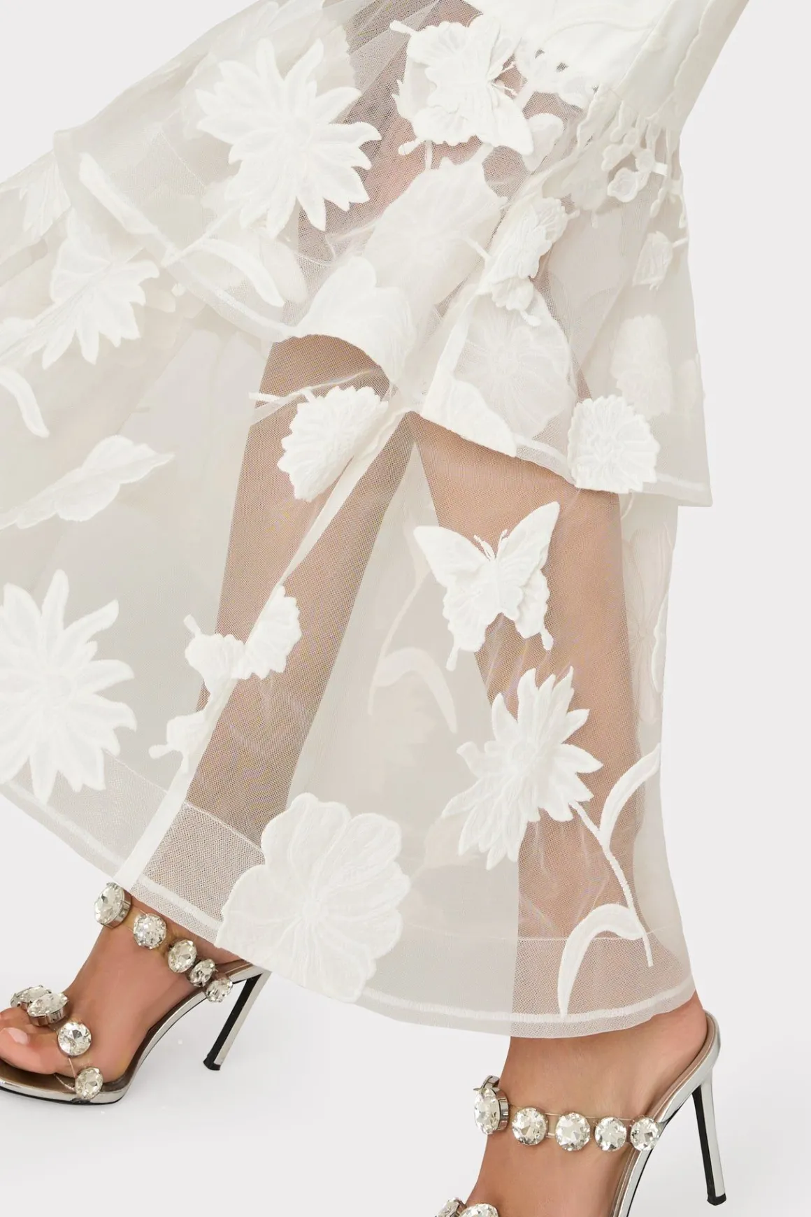 MILLY Evening Gowns-3D Butterfly Embroidery Strapless Dress White