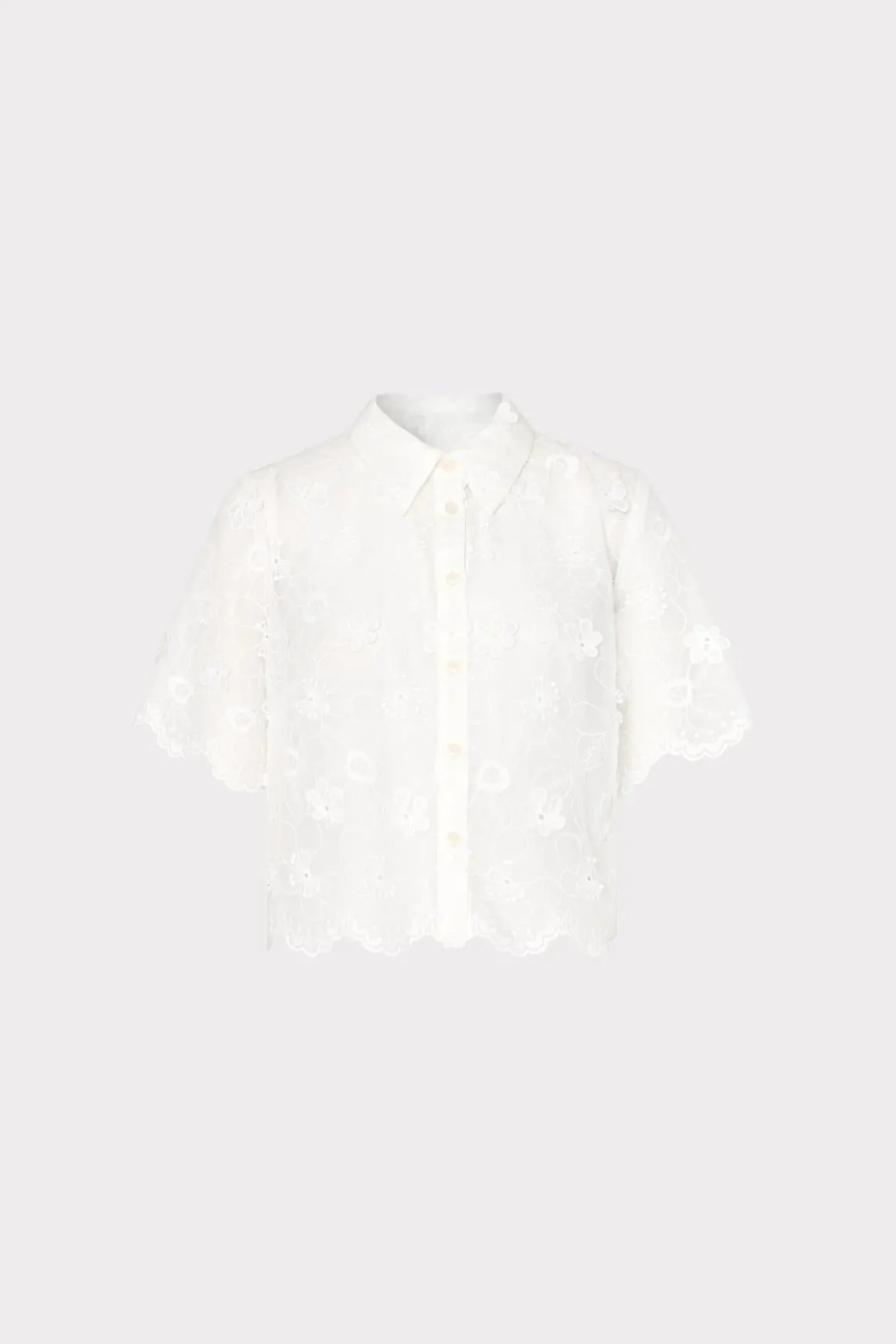 MILLY Cover-Ups-3D Floral Cotton Eyelet Button Up Top White