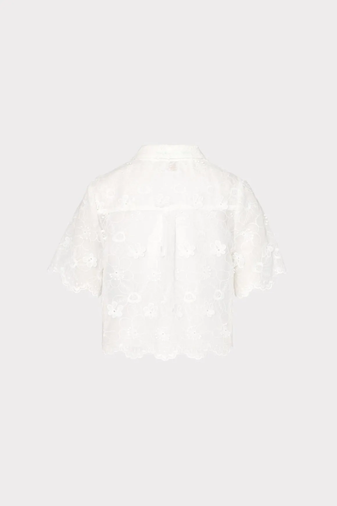 MILLY Cover-Ups-3D Floral Cotton Eyelet Button Up Top White