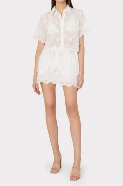 MILLY Jumpsuits & Rompers-3D Floral Cotton Eyelet Button Up Top White