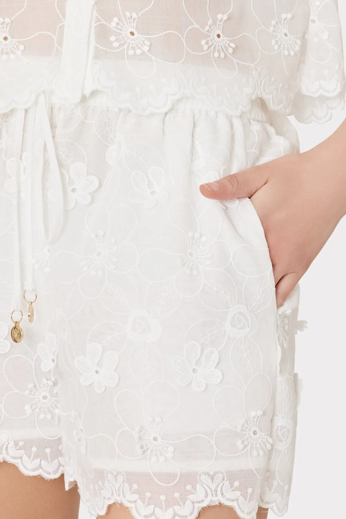 MILLY Cover-Ups-3D Floral Cotton Eyelet Shorts White