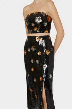 MILLY Skirts-3D Floral Sequins Skirt Black Multi