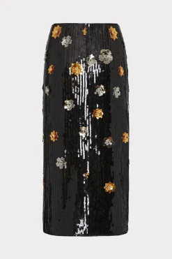 MILLY Skirts-3D Floral Sequins Skirt Black Multi