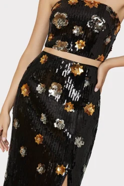 MILLY Tops-3D Floral Sequins Strapless Top Black Multi