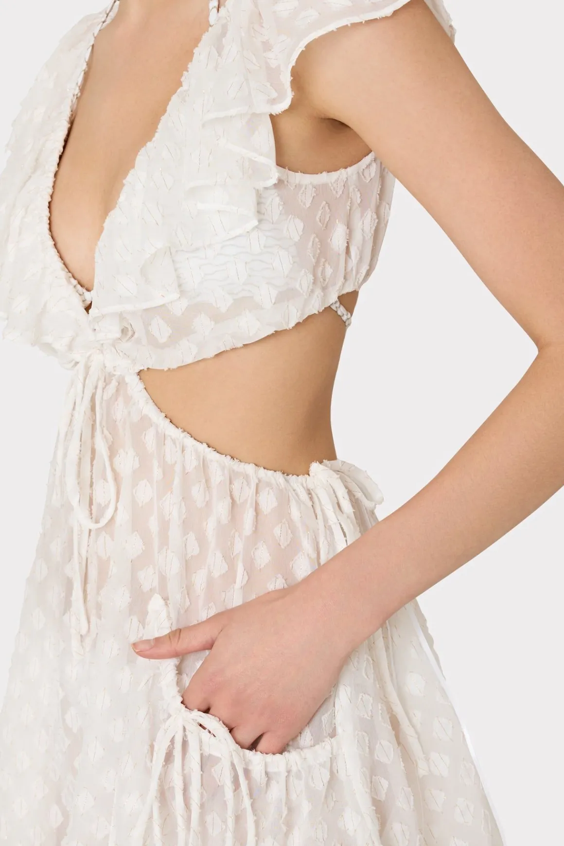 MILLY Jumpsuits & Rompers-Delilah Diamond Jacquard Voile Coverup Dress White/Gold