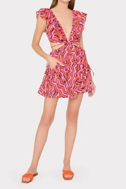 MILLY Cover-Ups-Delilah Painted Chevron Cotton Voile Coverup Dress Coral Multi