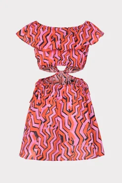 MILLY Cover-Ups-Delilah Painted Chevron Cotton Voile Coverup Dress Coral Multi