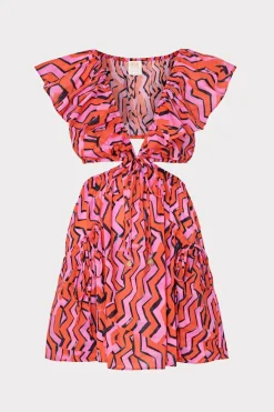 MILLY Jumpsuits & Rompers-Delilah Painted Chevron Cotton Voile Coverup Dress Coral Multi
