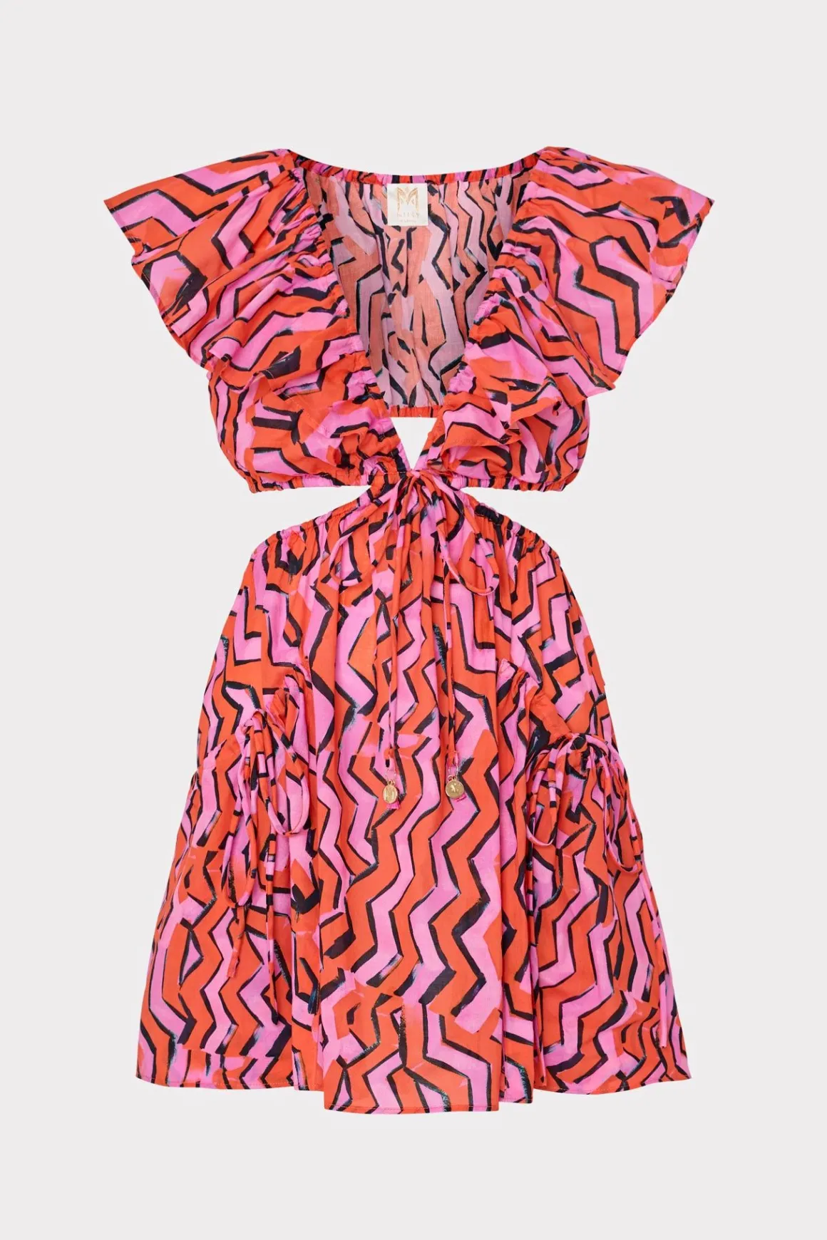 MILLY Jumpsuits & Rompers-Delilah Painted Chevron Cotton Voile Coverup Dress Coral Multi